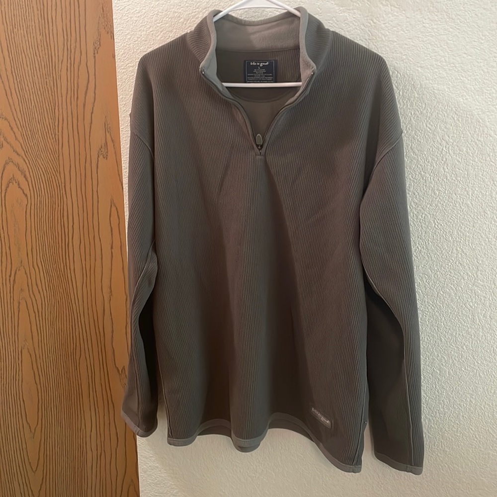 Life is Good Green Fleece Quarter Zip Sweatshirt Size Large
